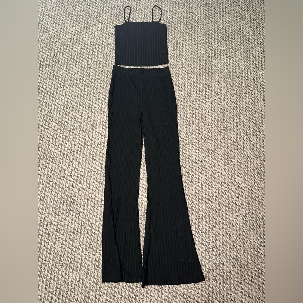 Black Ribbed Women's Two Piece Set